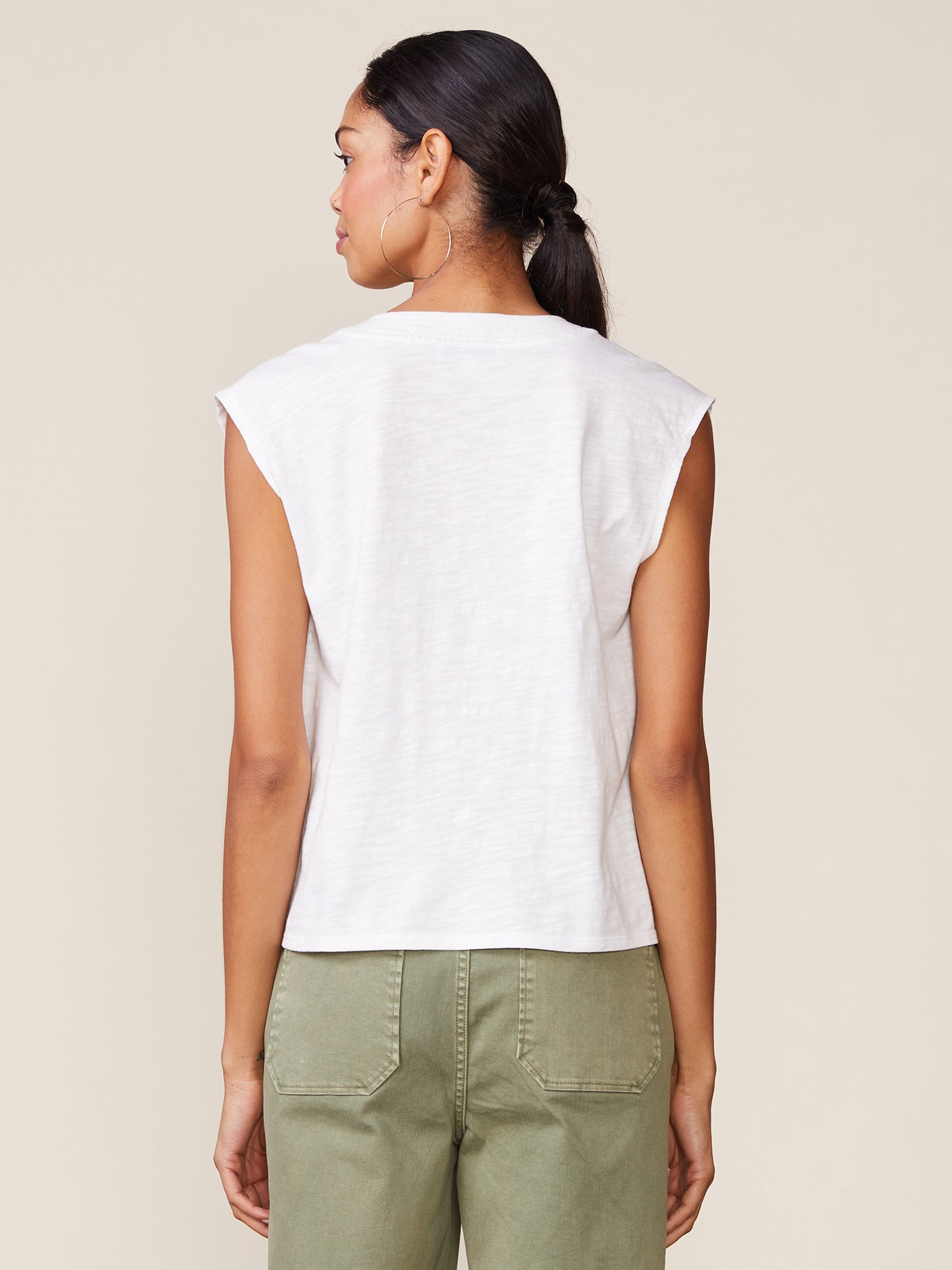 White Slub Sleeveless Trapunto Top