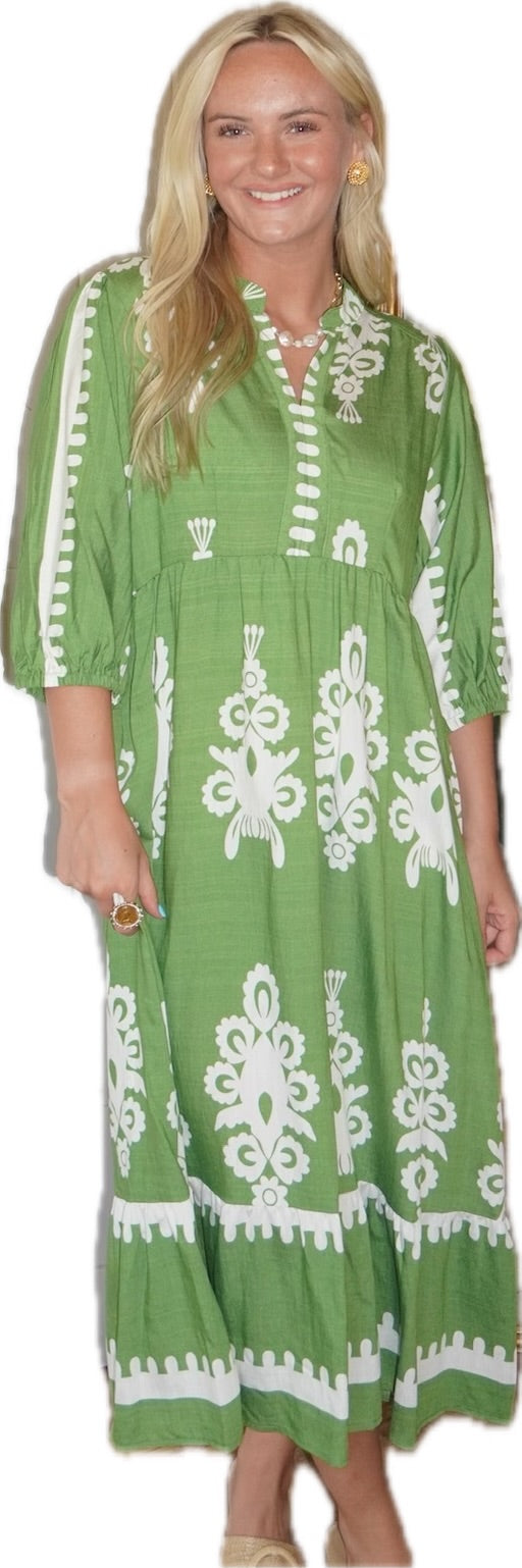 Green Two Tone Midi Dress