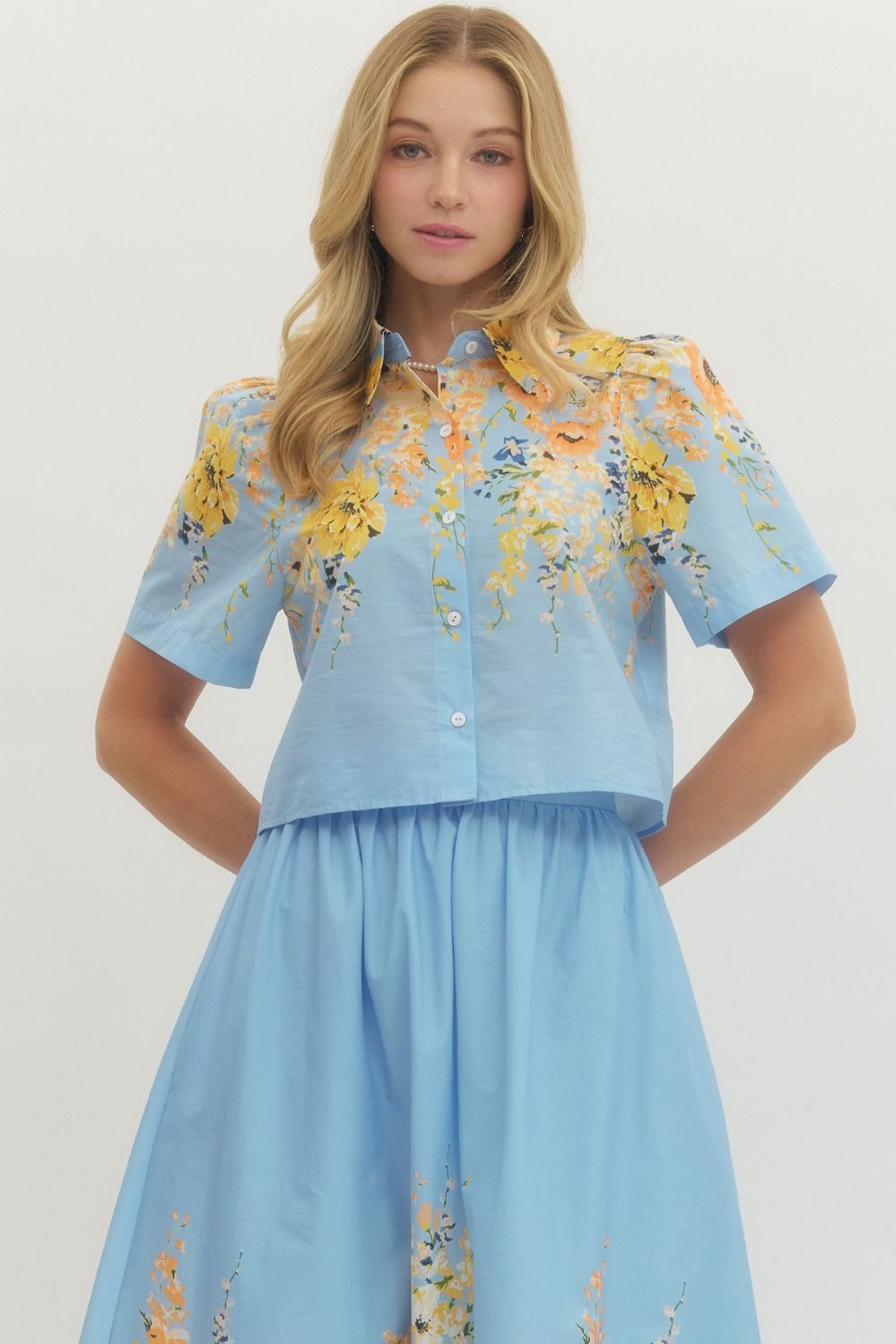 Blue Floral Skirt Set