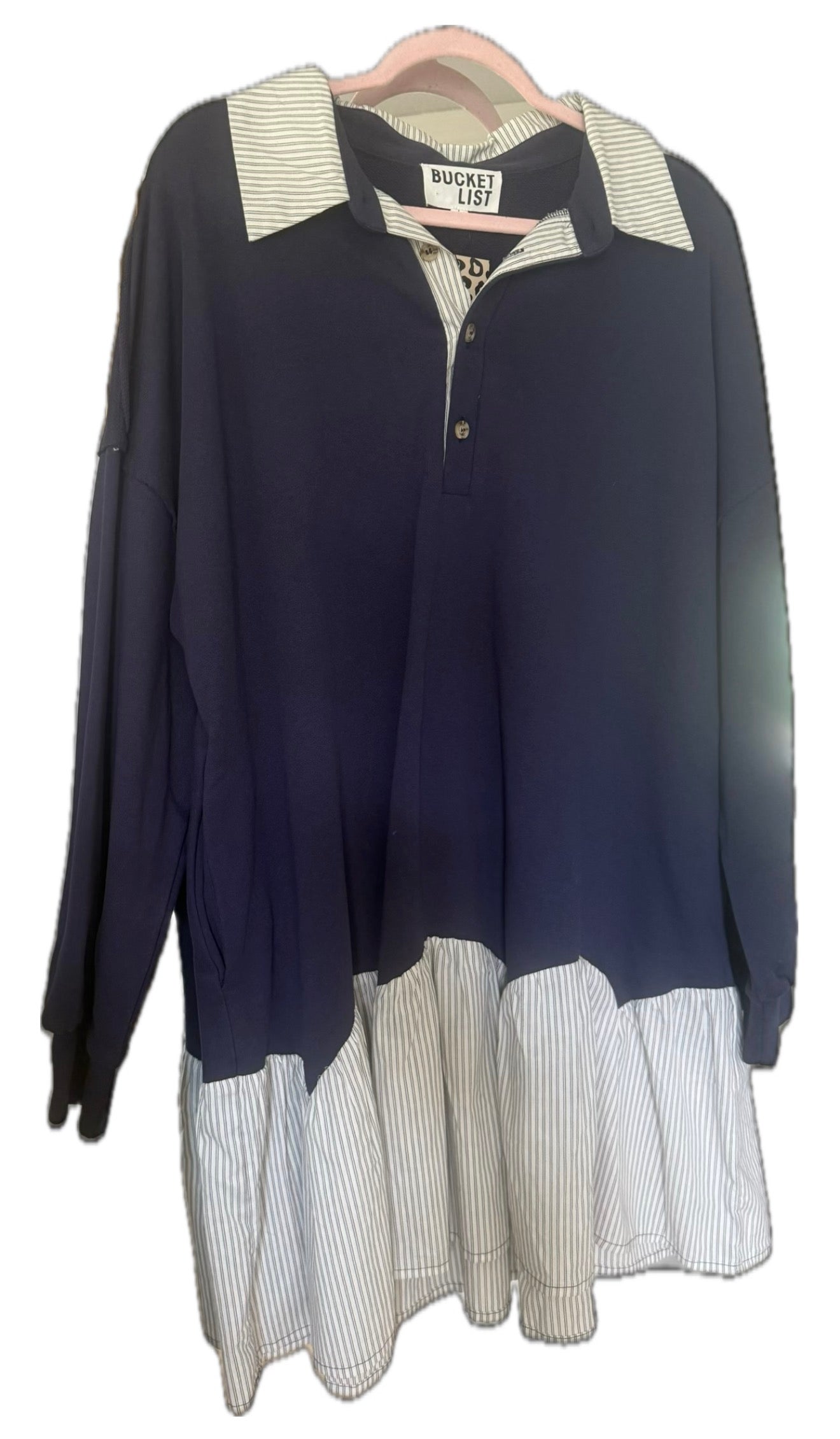 Navy Striped Collared Dress