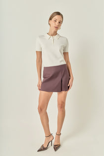 Burgundy Tailored Front Slit Skort
