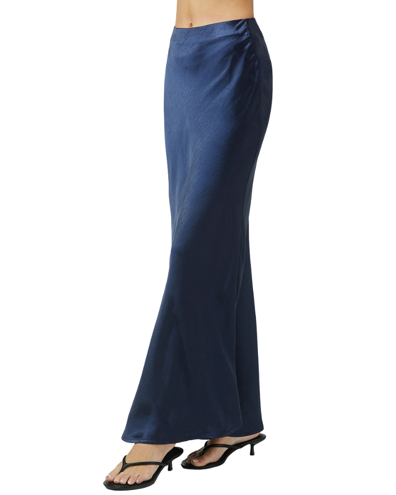 Navy Satin Maxi Skirt