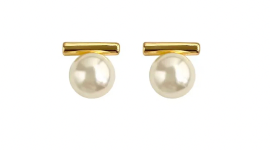 Gold Set the Bar Pearl Studs