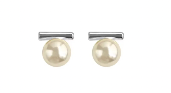Silver Set the Bar Pearl Studs