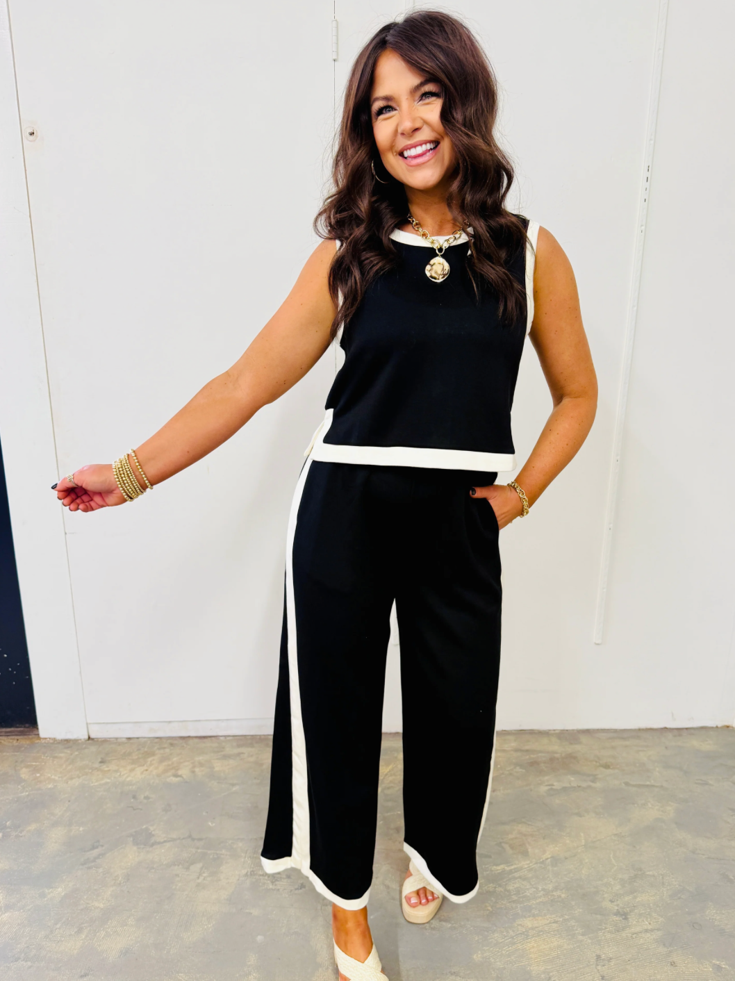 Black Striped Cream Pants