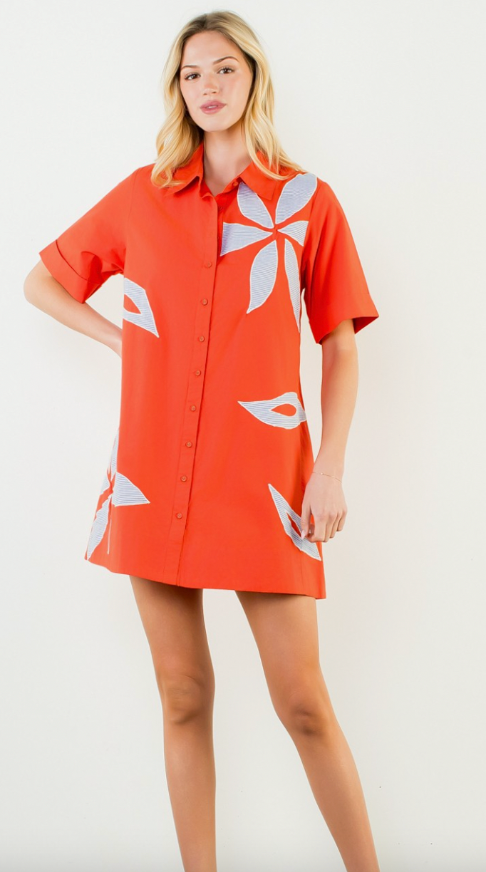 Short Sleeve Floral Embroidered Dress