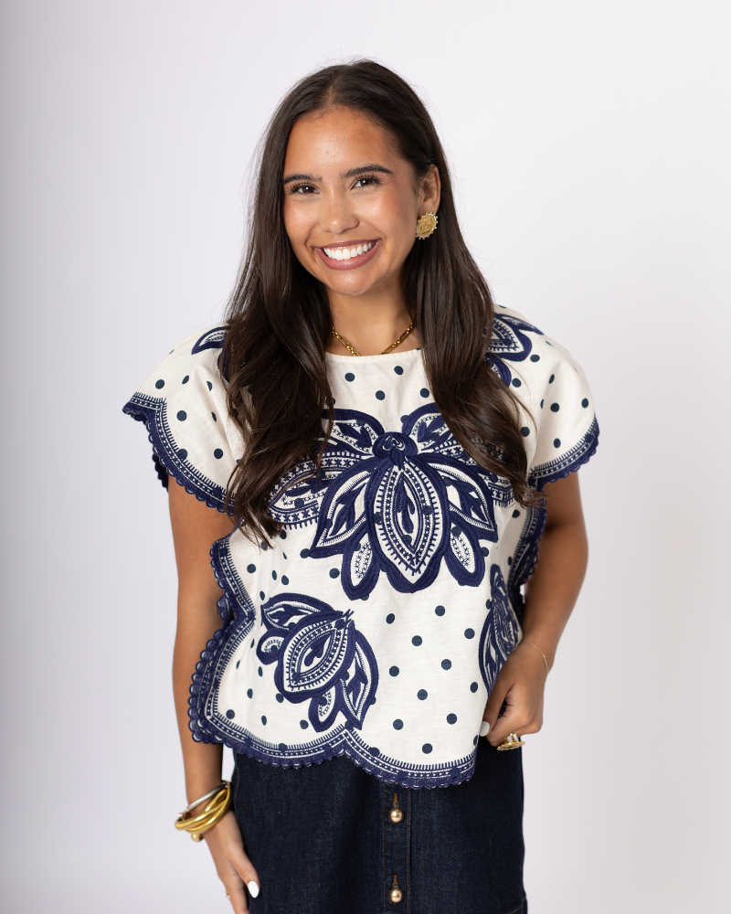 Navy Embroidery Top