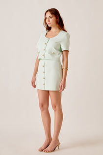 Mint Gold Button Mini Skirt/Top