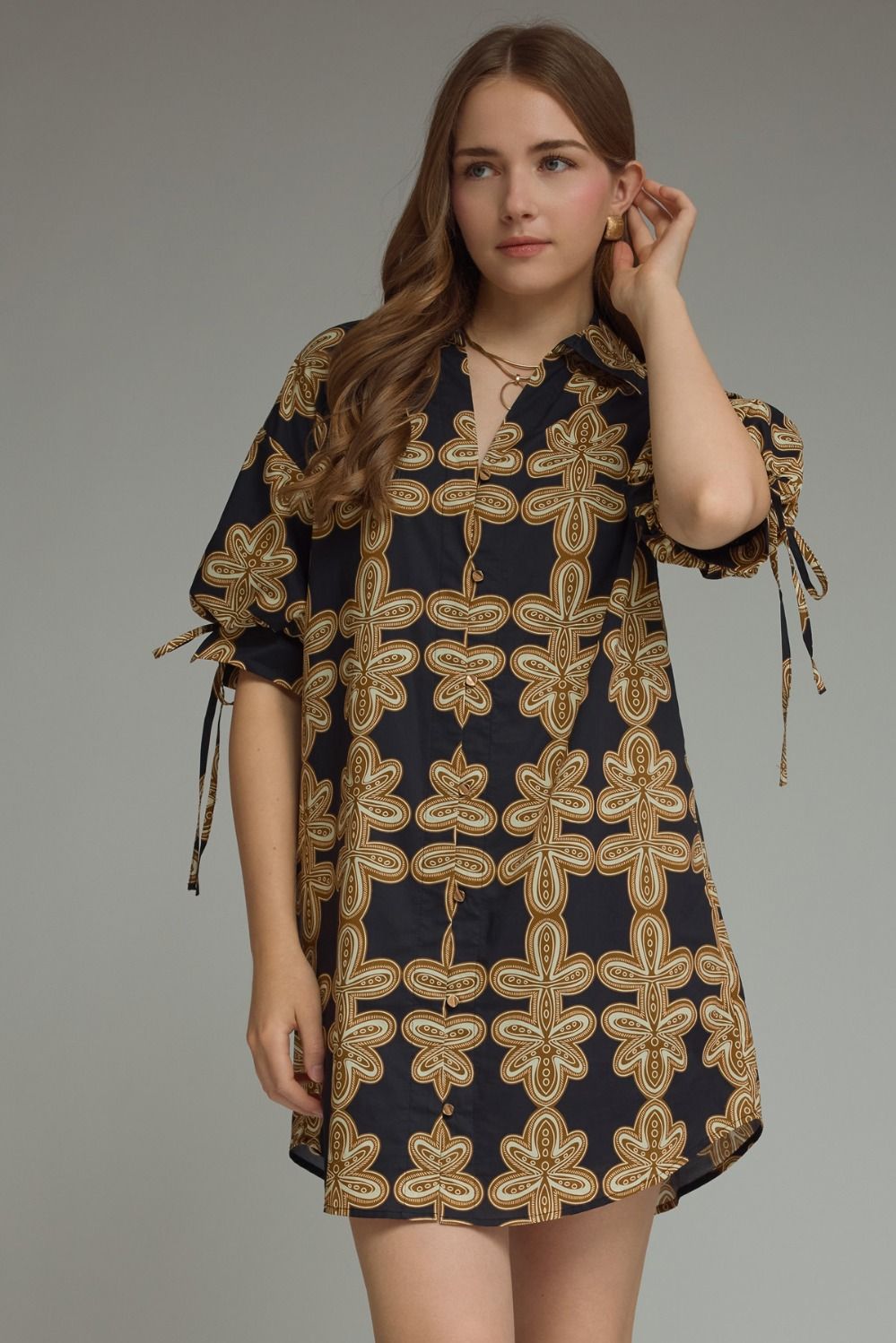 Black/Camel Printed Mini Dress