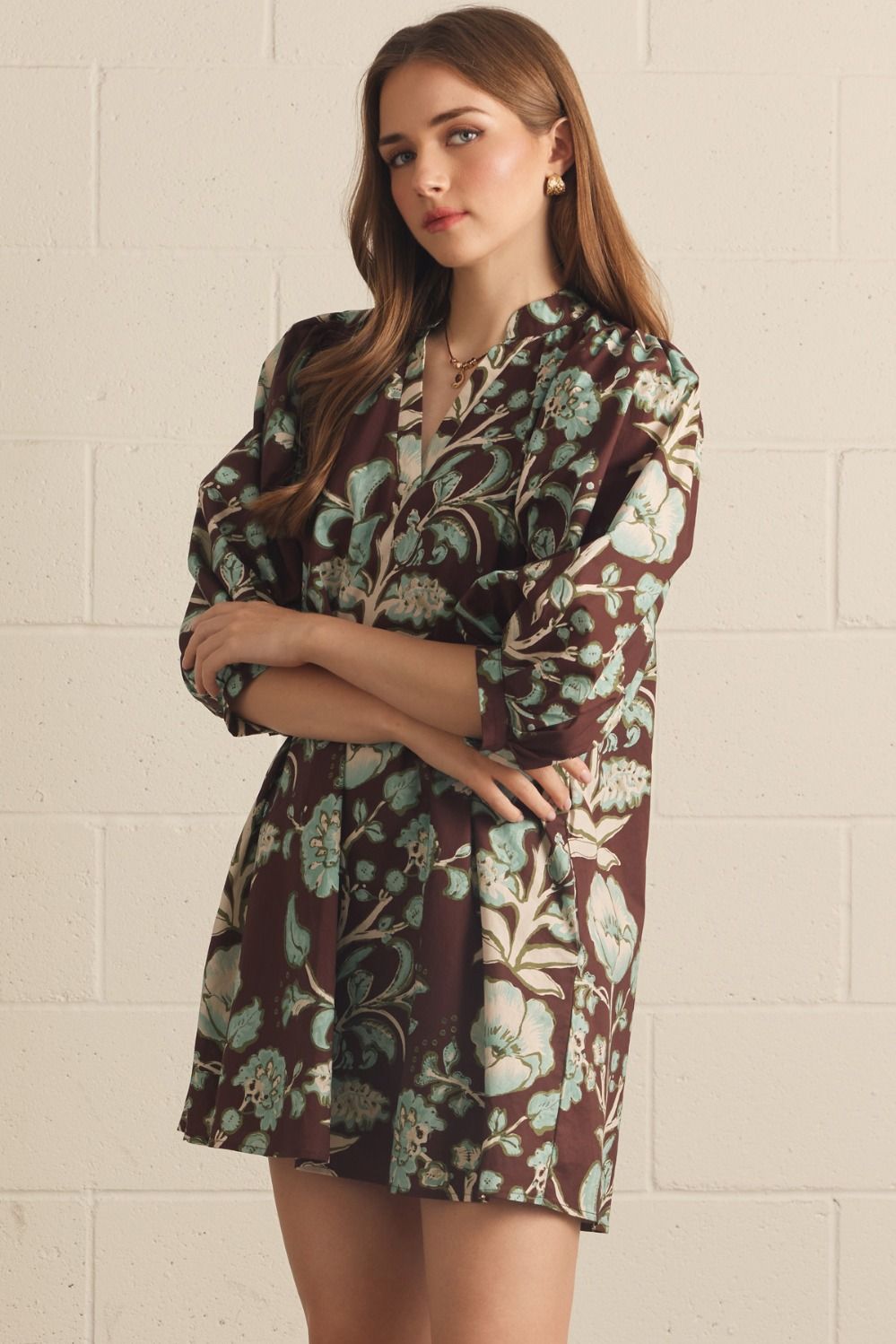 Olive Floral Print Mini Dress