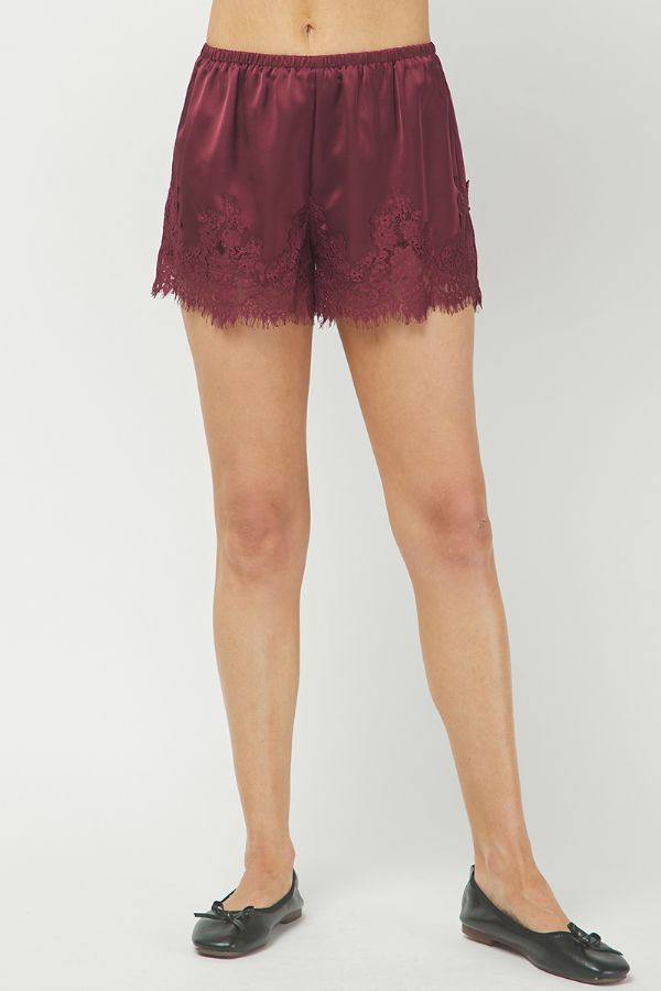 Wine Satin/Lace Shorts