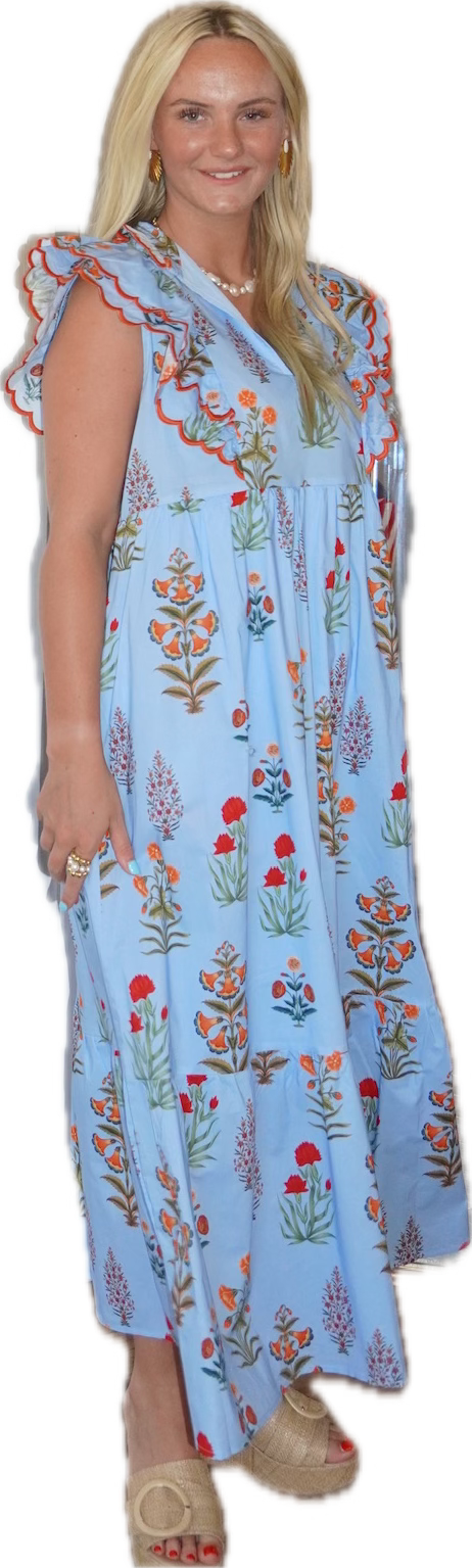 Blue Floral Midi Dress