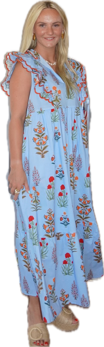 Blue Floral Midi Dress