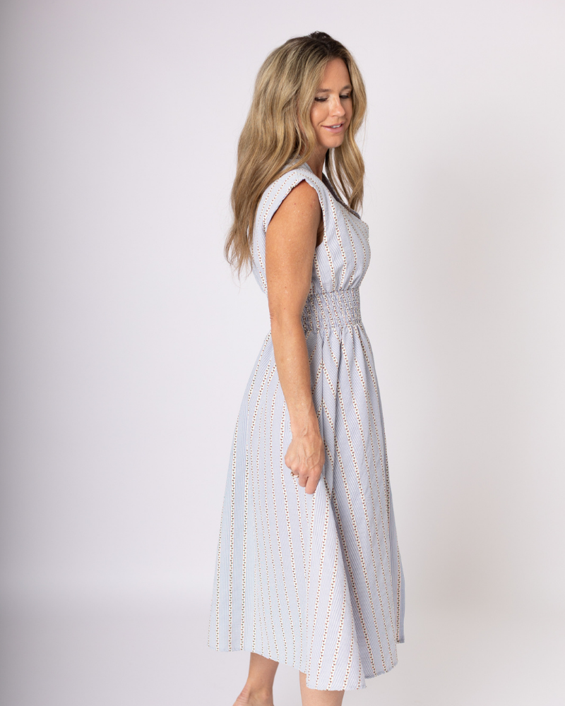 Sleeveless Striped Pattern V-Neck Dress