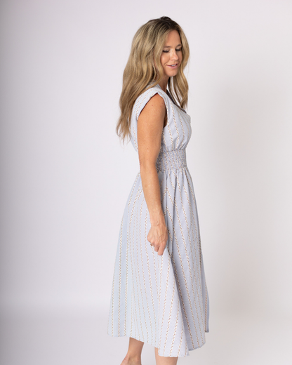Sleeveless Striped Pattern V-Neck Dress