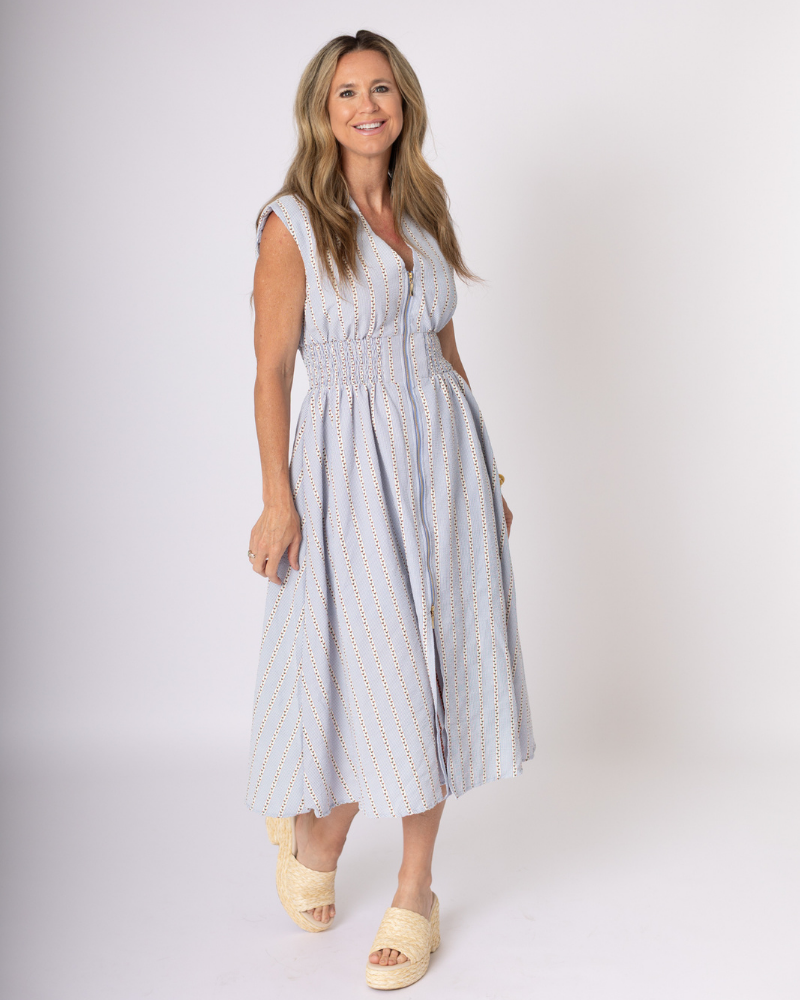 Sleeveless Striped Pattern V-Neck Dress