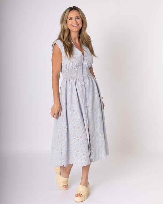 Sleeveless Striped Pattern V-Neck Dress