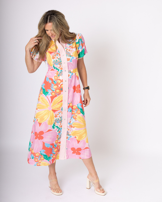 Pink Puff Sleeve Maxi Dress
