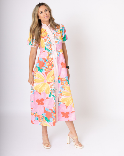 Pink Puff Sleeve Maxi Dress
