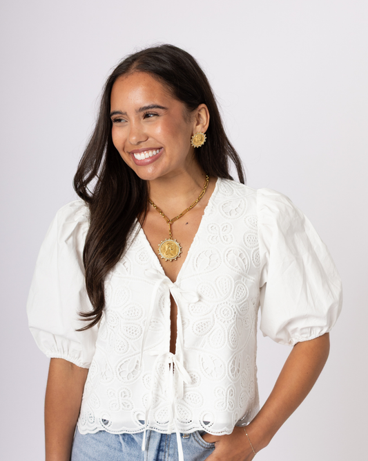 White Eyelet Puff Sleeve Blouse