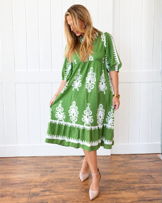 Green Two Tone Midi Dress