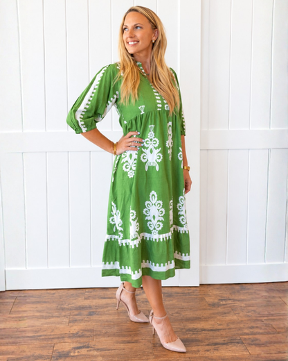 Green Two Tone Midi Dress