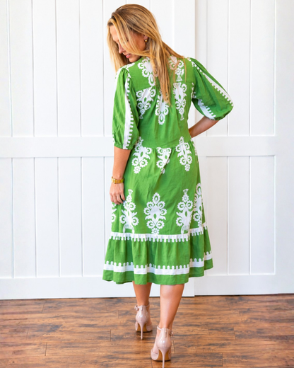 Green Two Tone Midi Dress