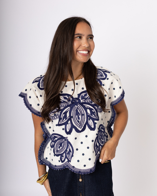 Navy Embroidery Top