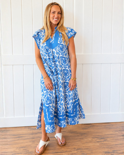 Blue Two Tone Midi Dress