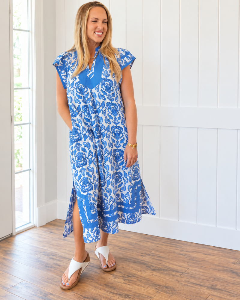 Blue Two Tone Midi Dress
