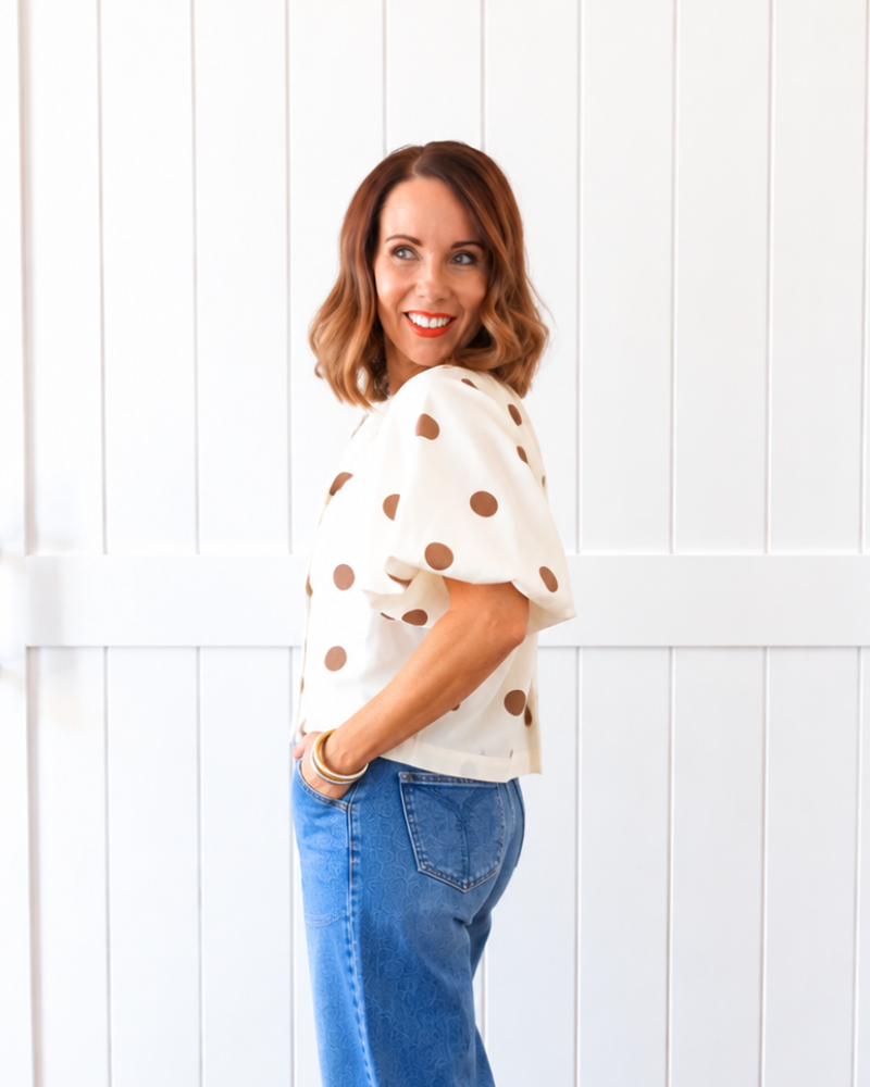 Cream Cropped Button Up Top