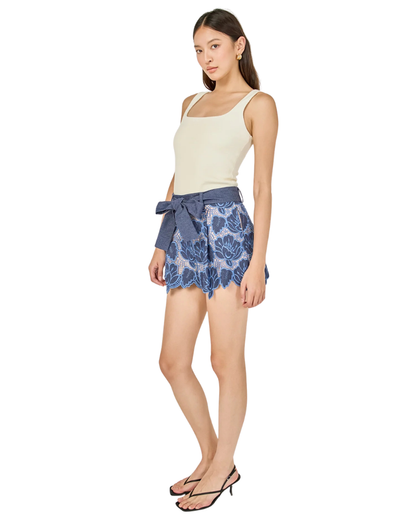 Navy Scalloped Hem Shorts