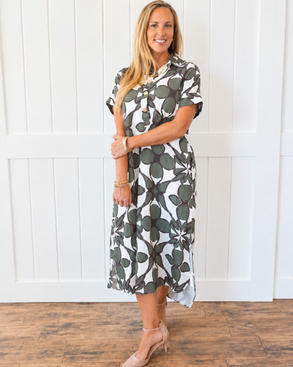 Olive/White Midi Dress