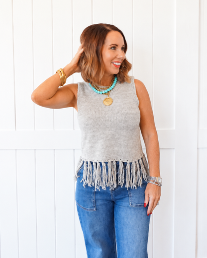 Grey Fringe Sweater Vest