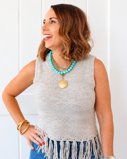 Grey Fringe Sweater Vest