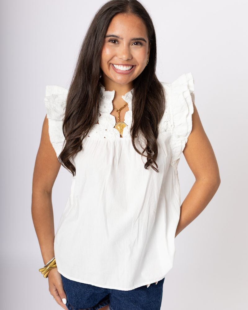 White Flutter Top