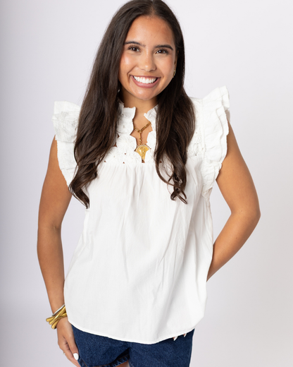 White Flutter Top