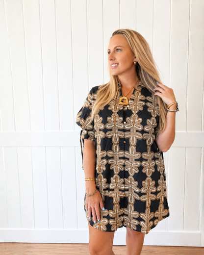 Black/Camel Printed Mini Dress