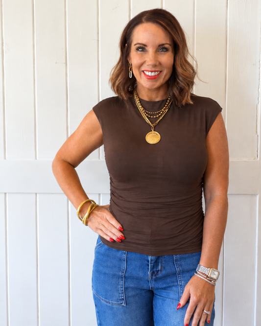 Brown Mock Neck Top