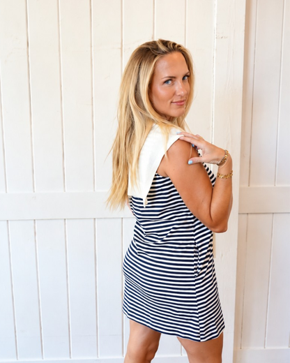 Striped Mini Dress With Scarf
