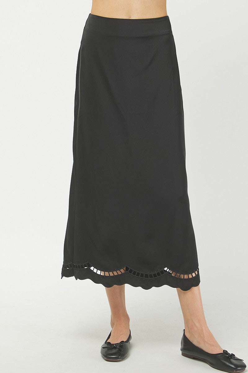 Black Satin Scalloped Skirt