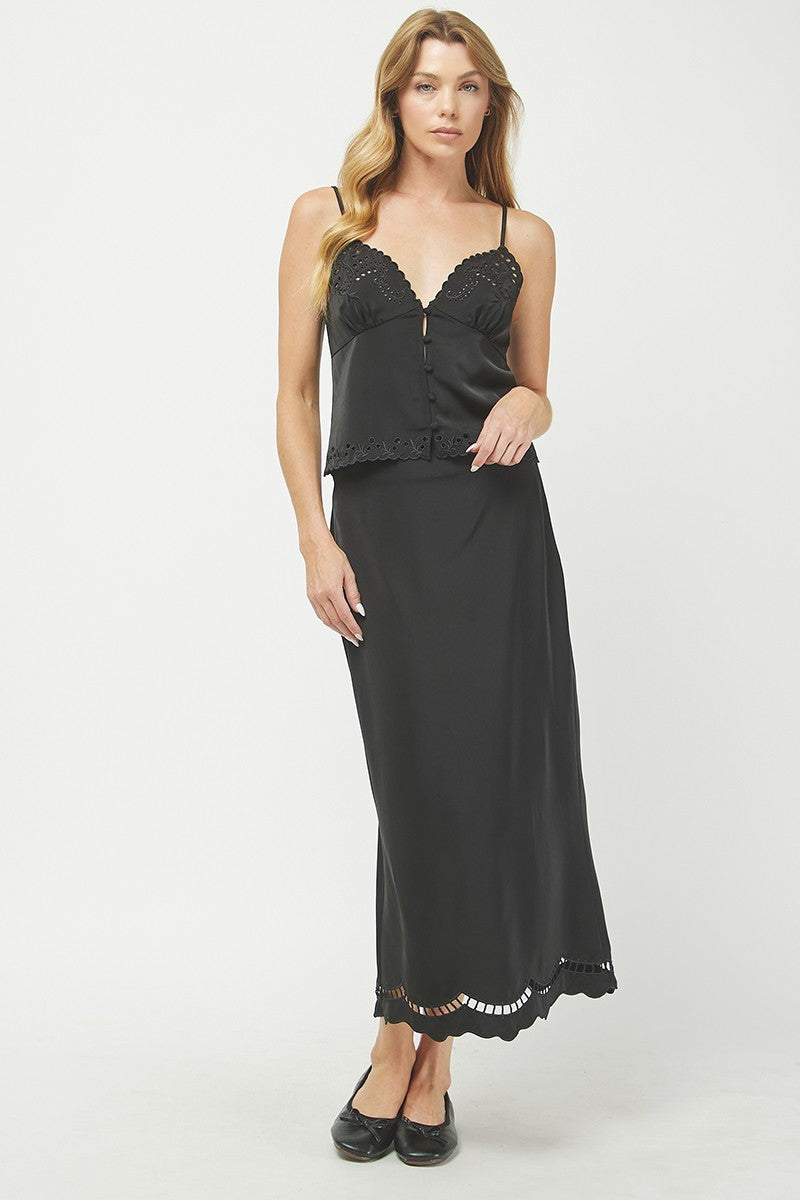 Black Satin Scalloped Cami