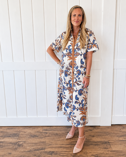 Cream Floral Print Maxi Dress