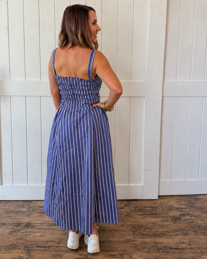 Purple/White Striped Midi Dresss