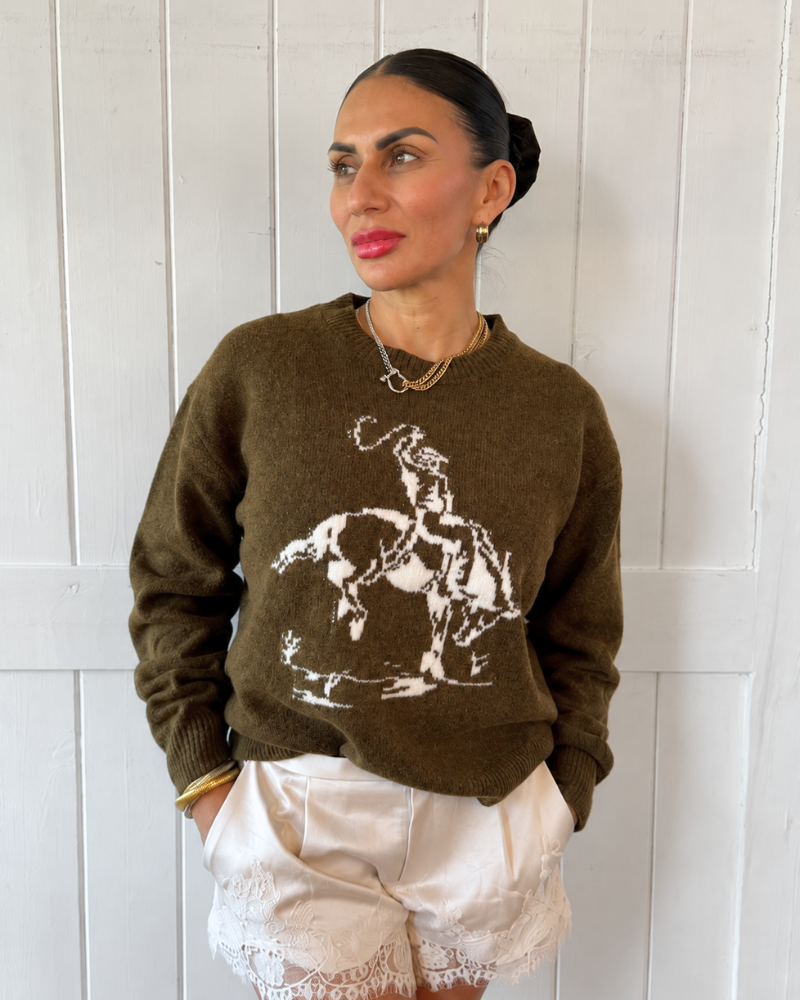 Brown Cowboy Graphic Sweater