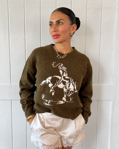 Brown Cowboy Graphic Sweater