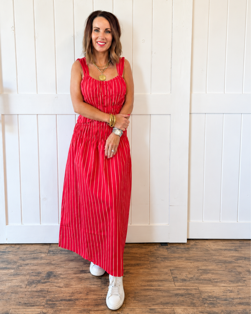 Red/White Striped Cropped Skirt Set