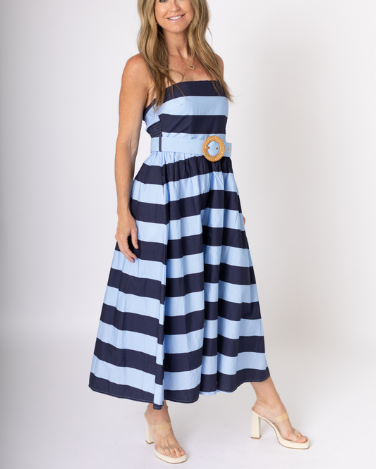 Navy Striped Belt Dress