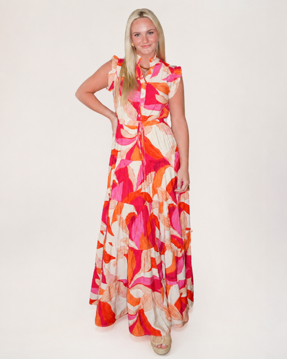 Leaf Print Button Down Dress