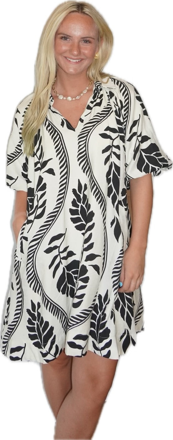 Cream/Black Leafy Bubble Dress